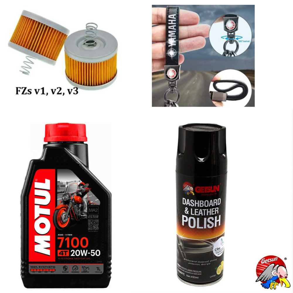 Combo pack Motul Synthetic Engine Oil,Getsun Spray Polish,Mobil Filter,Key ring